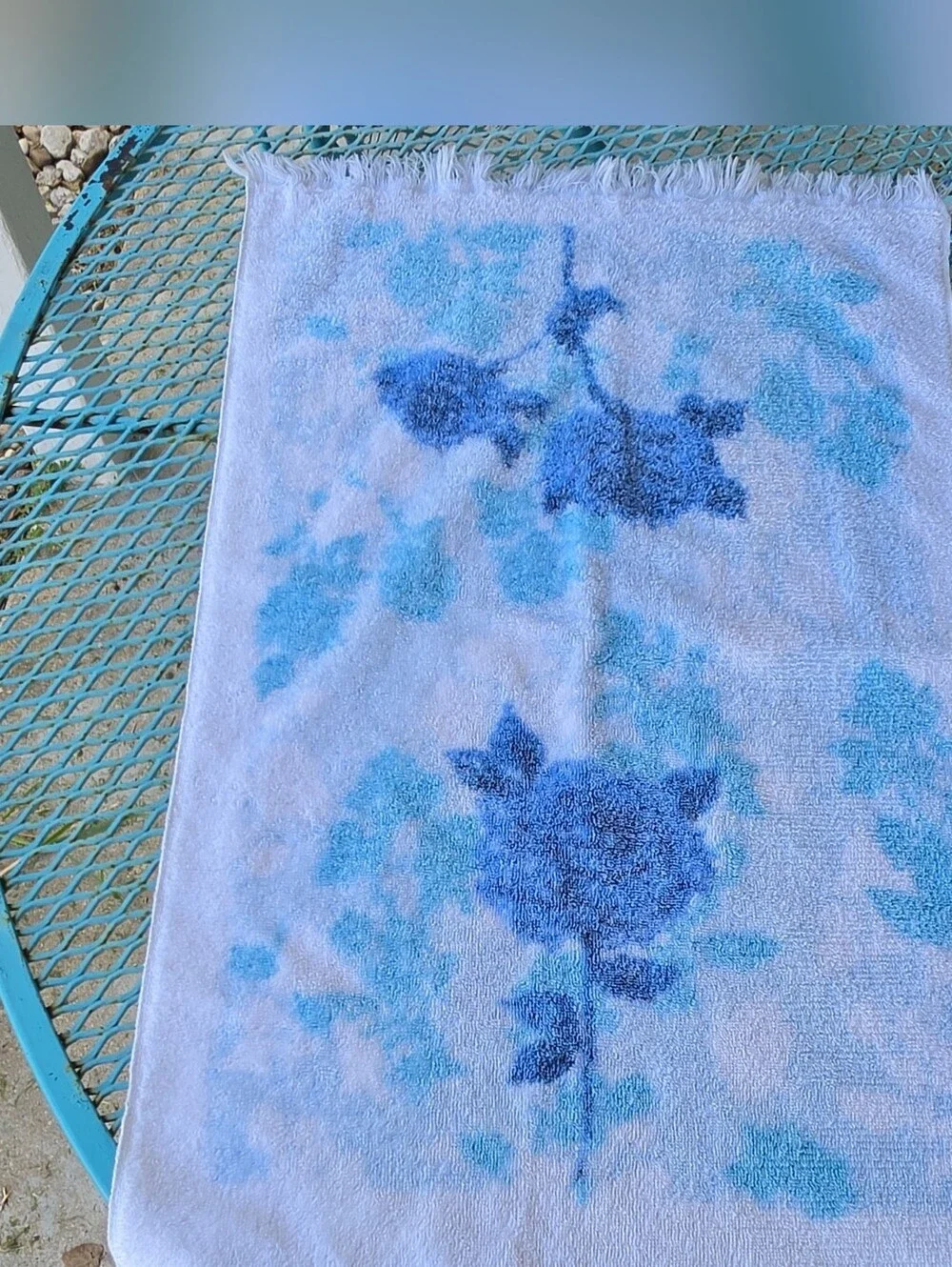 Cannon Royal Family White/Blue Floral Fringed Cotton Bath & Hand Towels roses